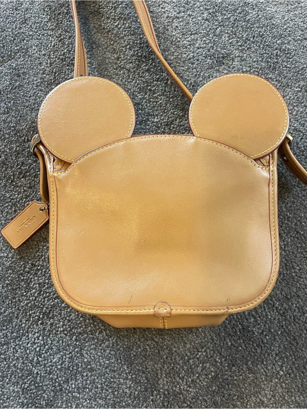 Coach Mickey Mouse Tan Leather Crossbody Bag with Adjustable Strap